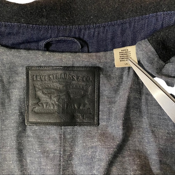 Levi’s Charcoal Grey 4-Button 100% Cotton Lined Heavy Warm Peacoat Jacket Men L - Picture 7 of 13